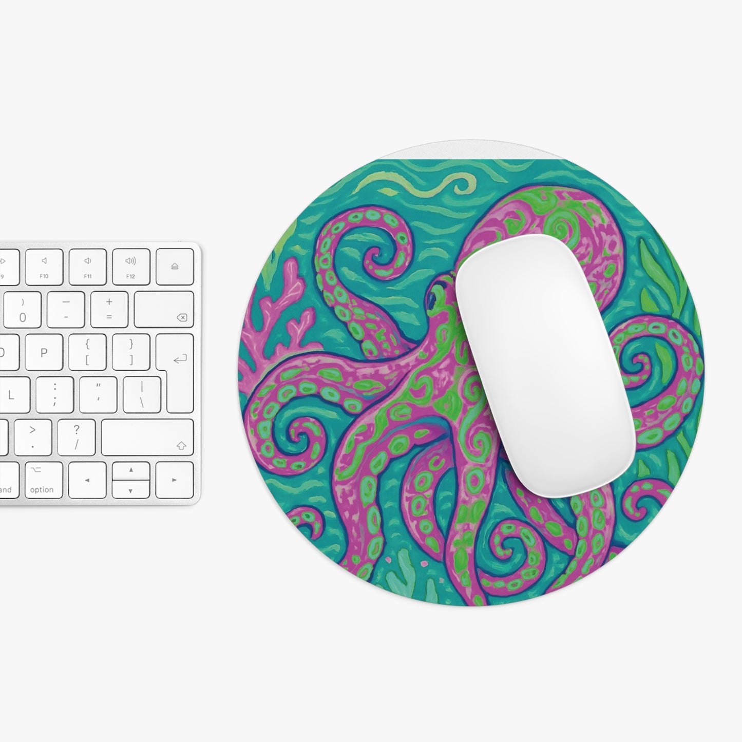 Tropical Mouse Pad, 2 Shapes - Beach Vibes for Home Office & Gamer / Octopus Kraken Joe, Purple