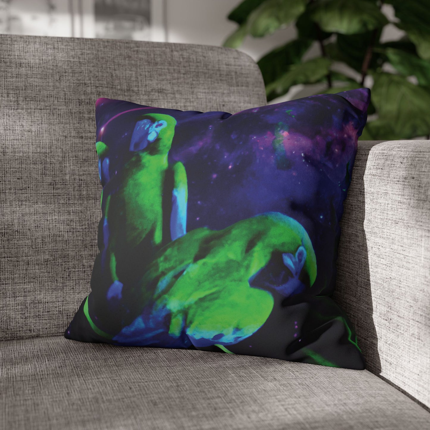 Faux Suede Square Pillowcase - Neon Parrots at Night