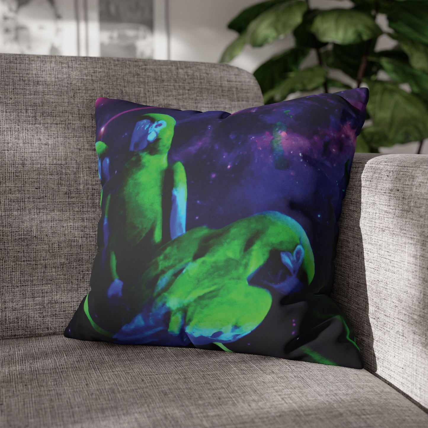 Faux Suede Square Pillowcase - Neon Parrots at Night