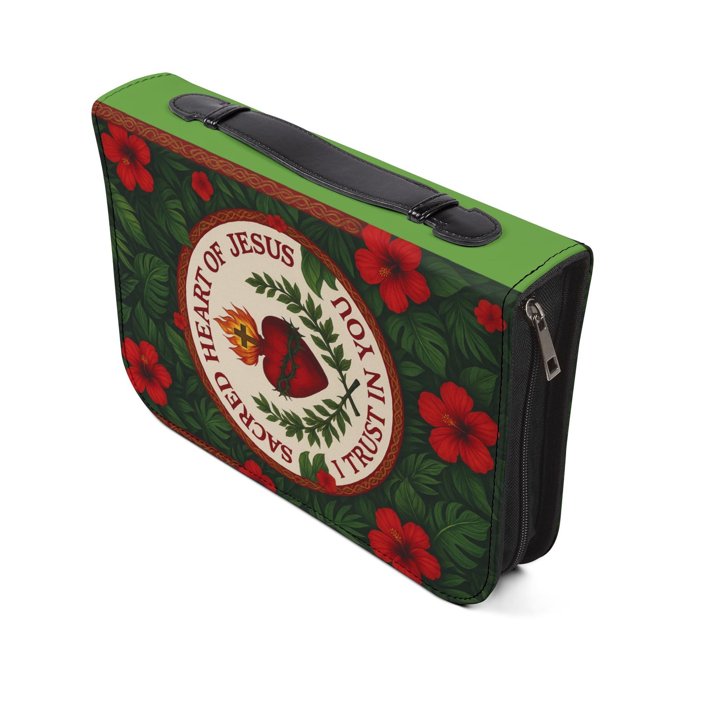 Tropical Bible Cover, Sacred Heart of Jesus Green / Floral Bible Protector, Church Accessories