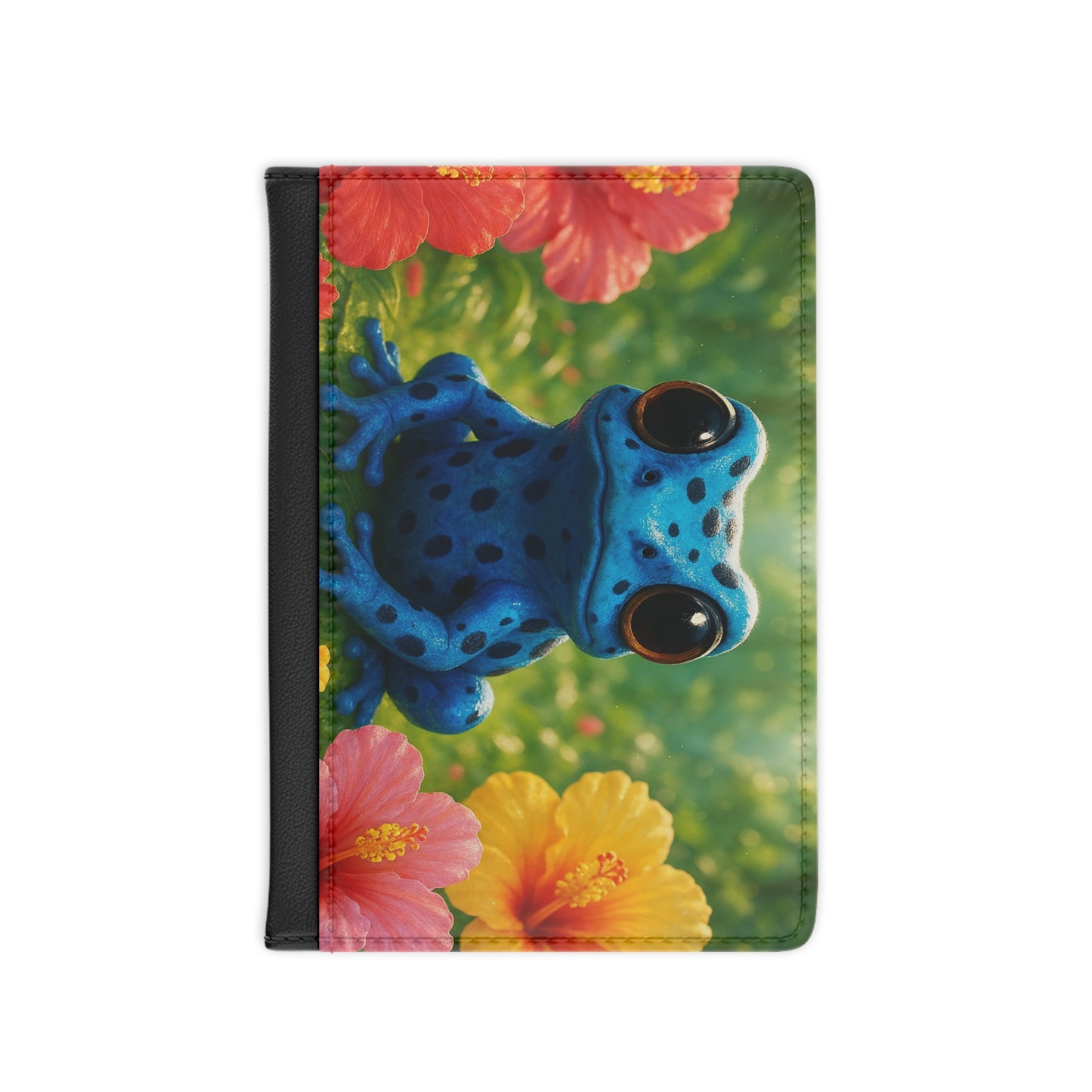 Tropical Passport Cover, Faux Leather - RFID blocking for travel security / Rainforest Blue Frog
