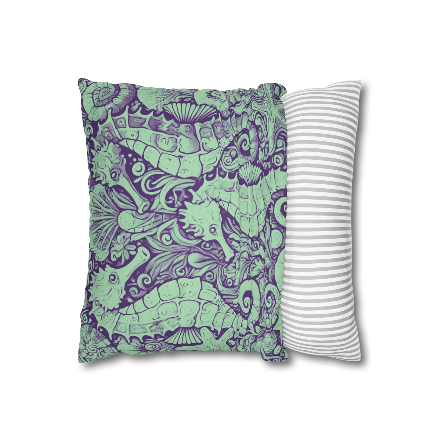 Faux Suede Square Pillowcase - Seahorse Trio, Minty