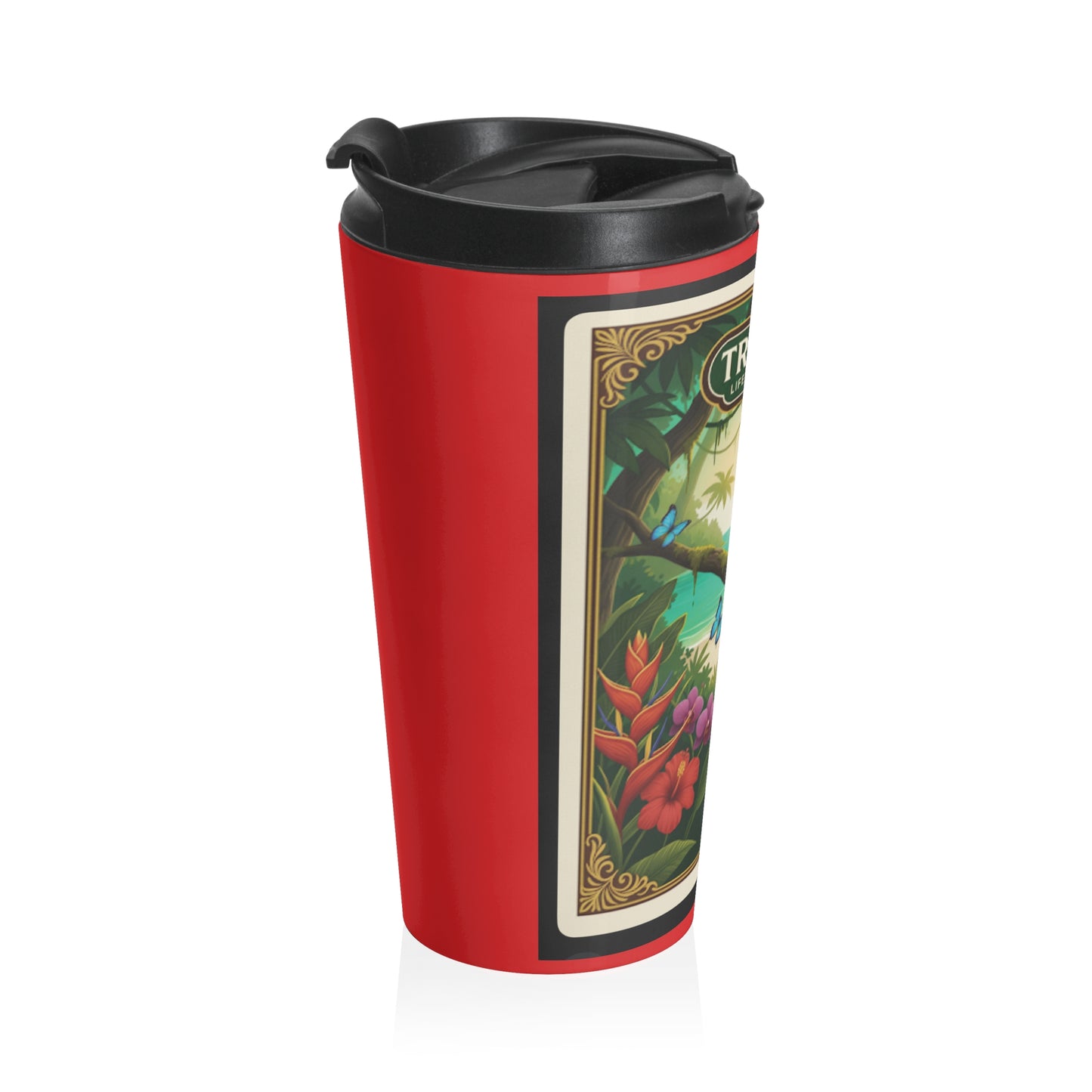 15 oz. Stainless Steel Travel Mug / Parrot & Friends, Red