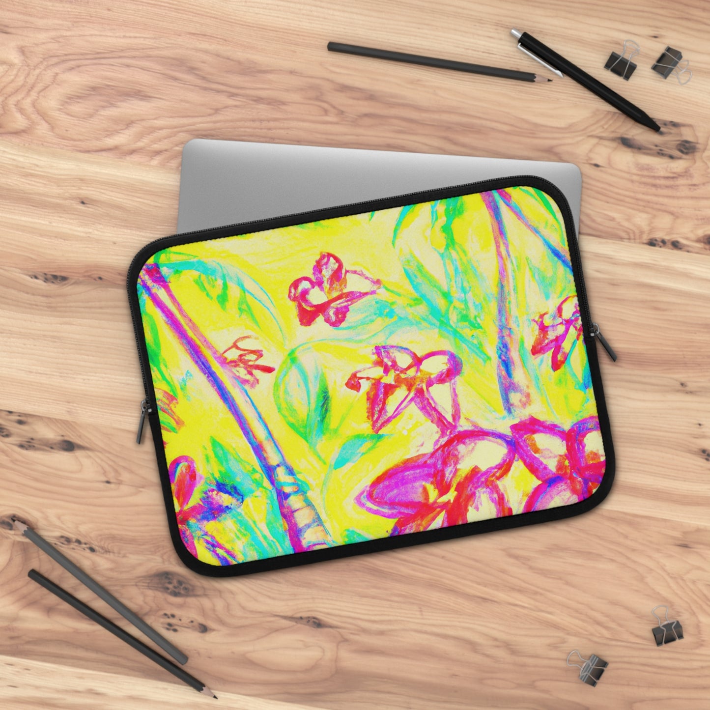 Tropical Laptop Sleeve, 5 Sizes - Perfect for Beach Lovers & Students / Tropical Doodles, Yellow