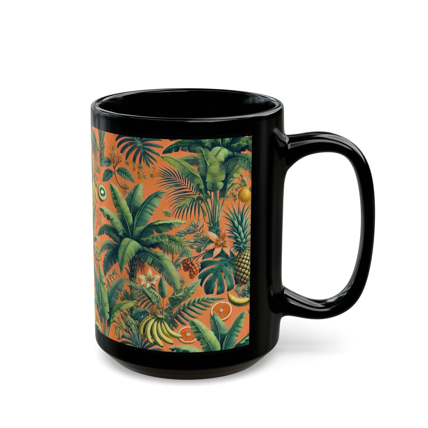 Black Coffee Mug - Tropical Fruit, Orange