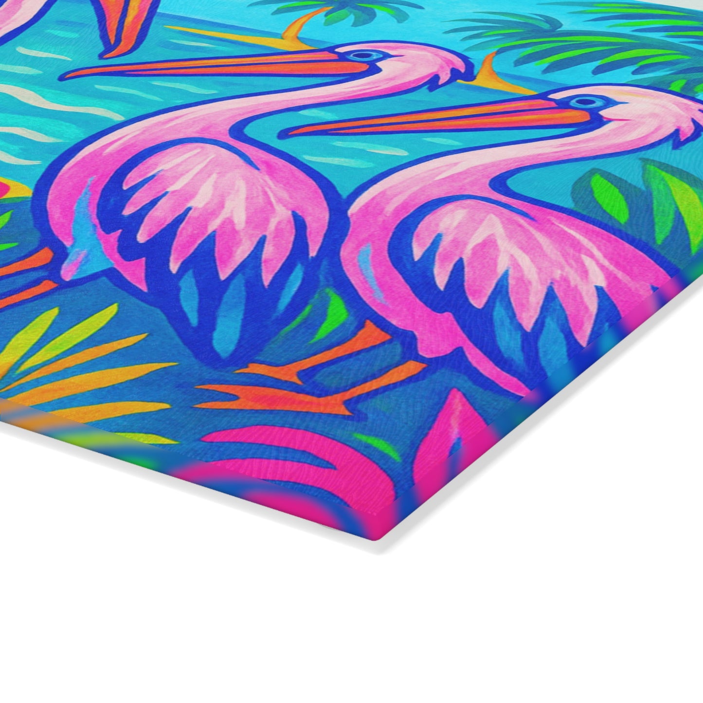 Glass Cutting Board, 2 sizes - Beach Pelican Party