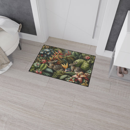 Heavy Duty Floor Mat, 5 Sizes – Tropical Area Rug for Home Décor / Rainforest Rabbit Outing