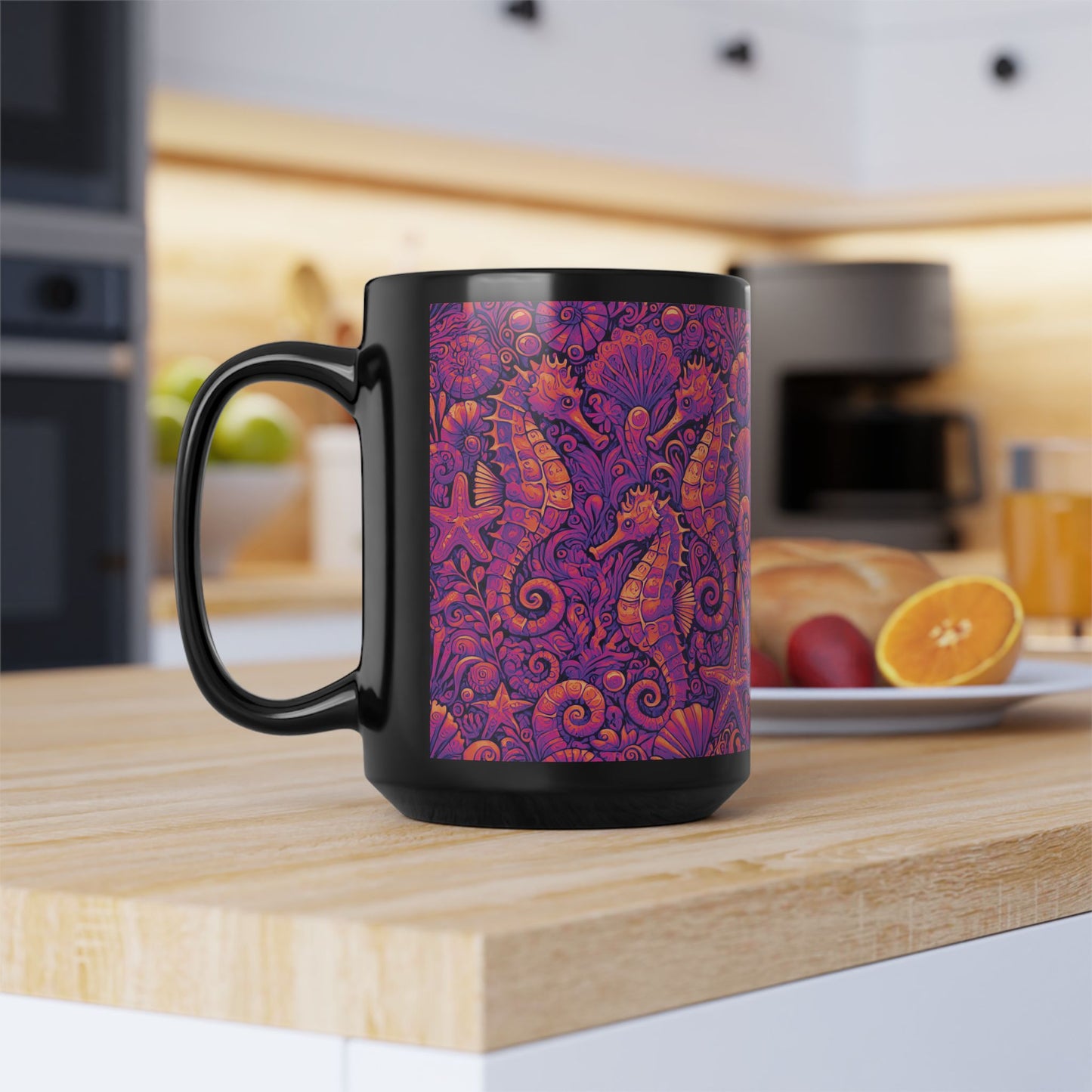 Black Coffee Mug - Seahorse Trio, Heatwave