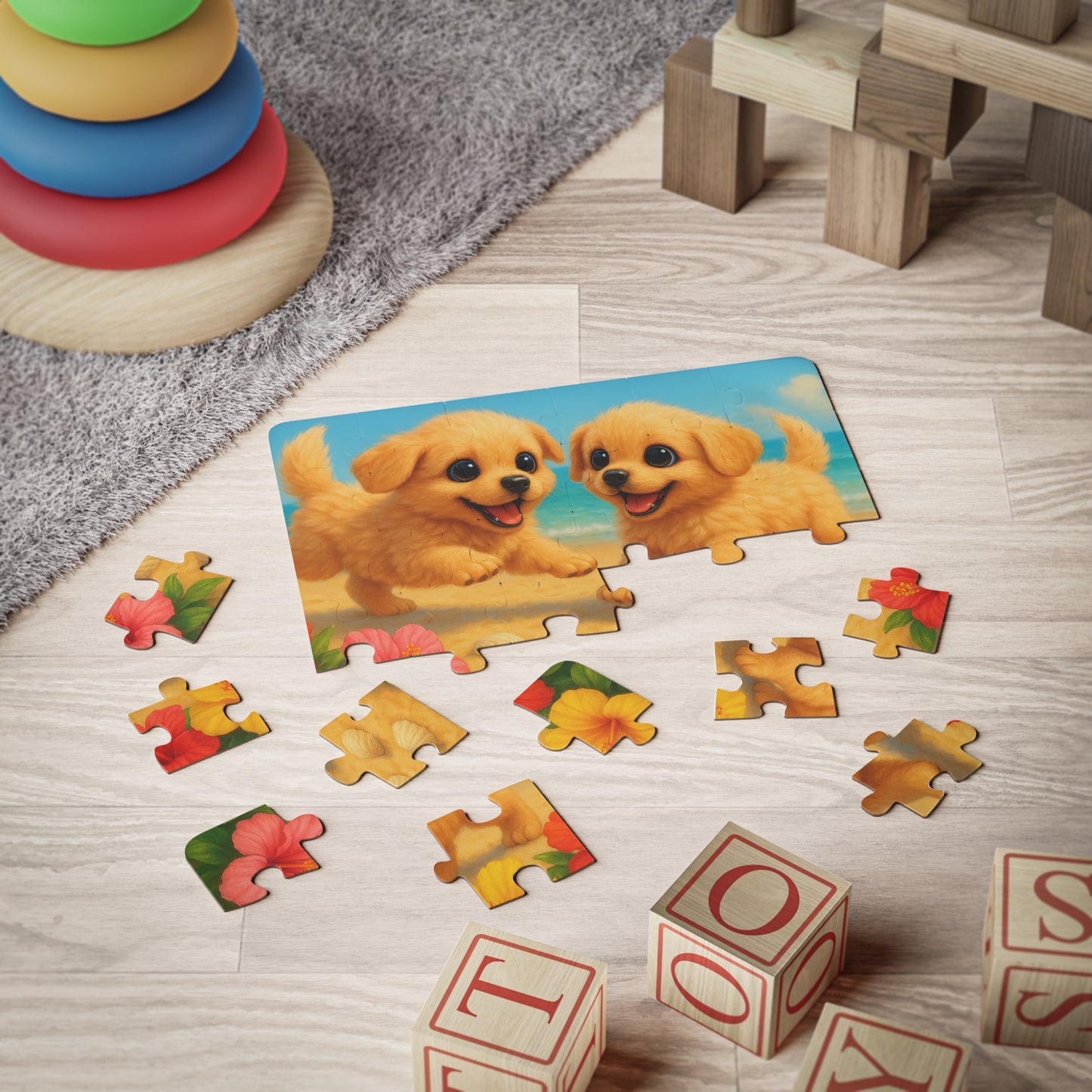 Tropical Paradise Kids' Puzzle - 30-Piece Puzzle for Fun and Learning / Two Puppies on the Beach