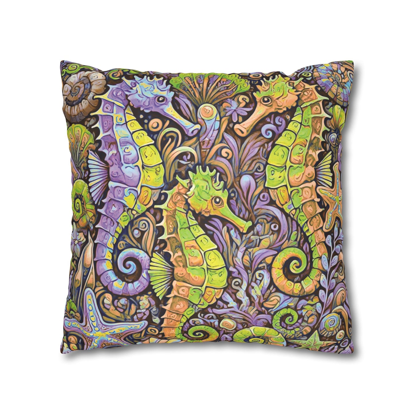 Faux Suede Square Pillowcase - Seahorse Trio, Purple