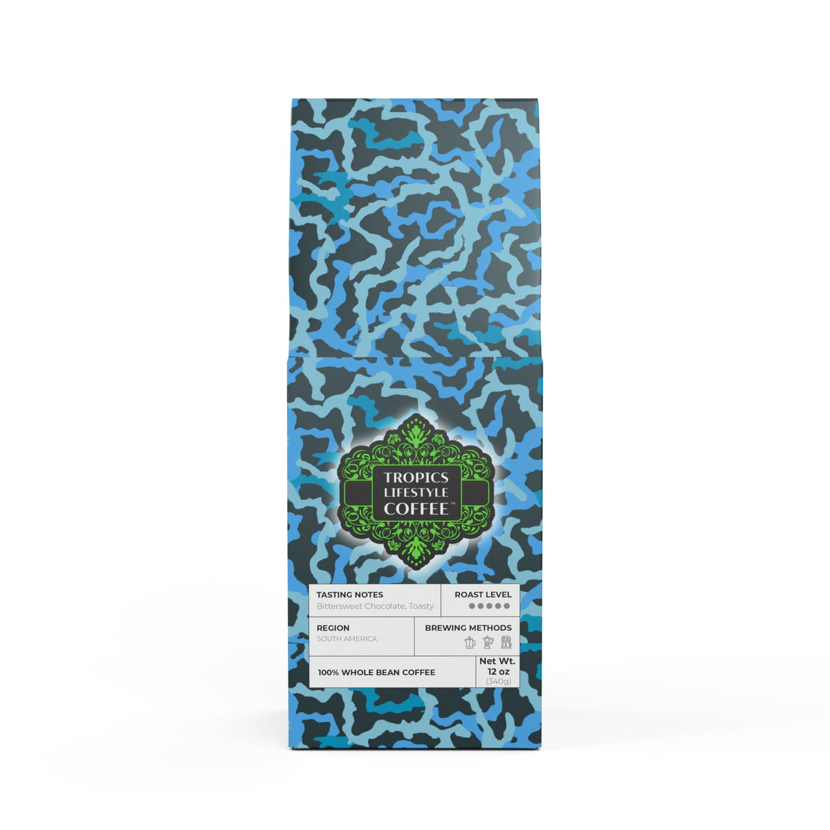 Black Coral Blend™ (Dark French Roast) Specialty Grade Craft Coffee / Coral Threads, Blue