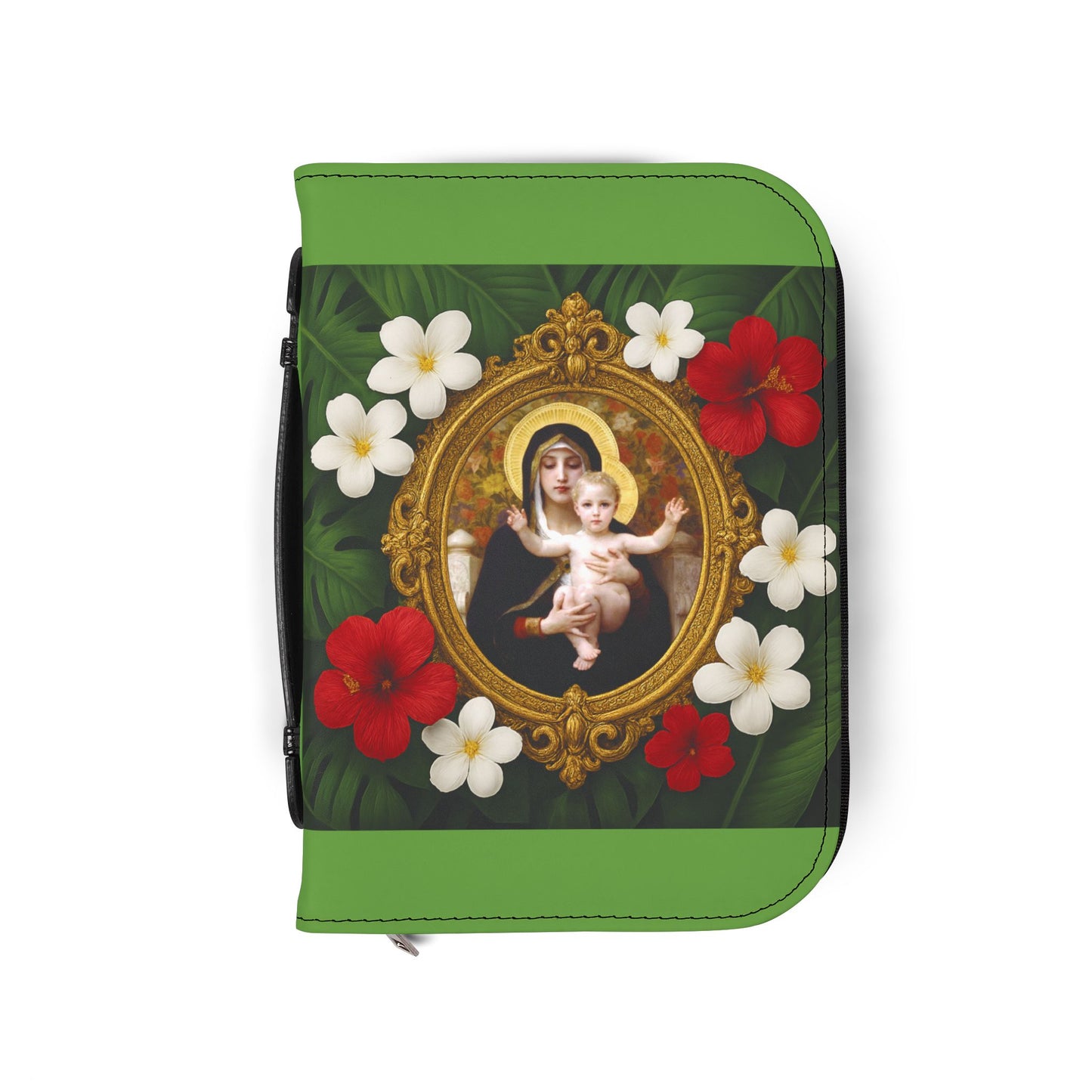 Tropical Bible Cover, Virgin of the Lilies Green / Floral Bible Protector, Christian Church Accessories