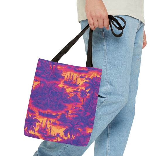 Crazy Cool Tropical Toile Tote Bag, Yellow - 3 Sizes