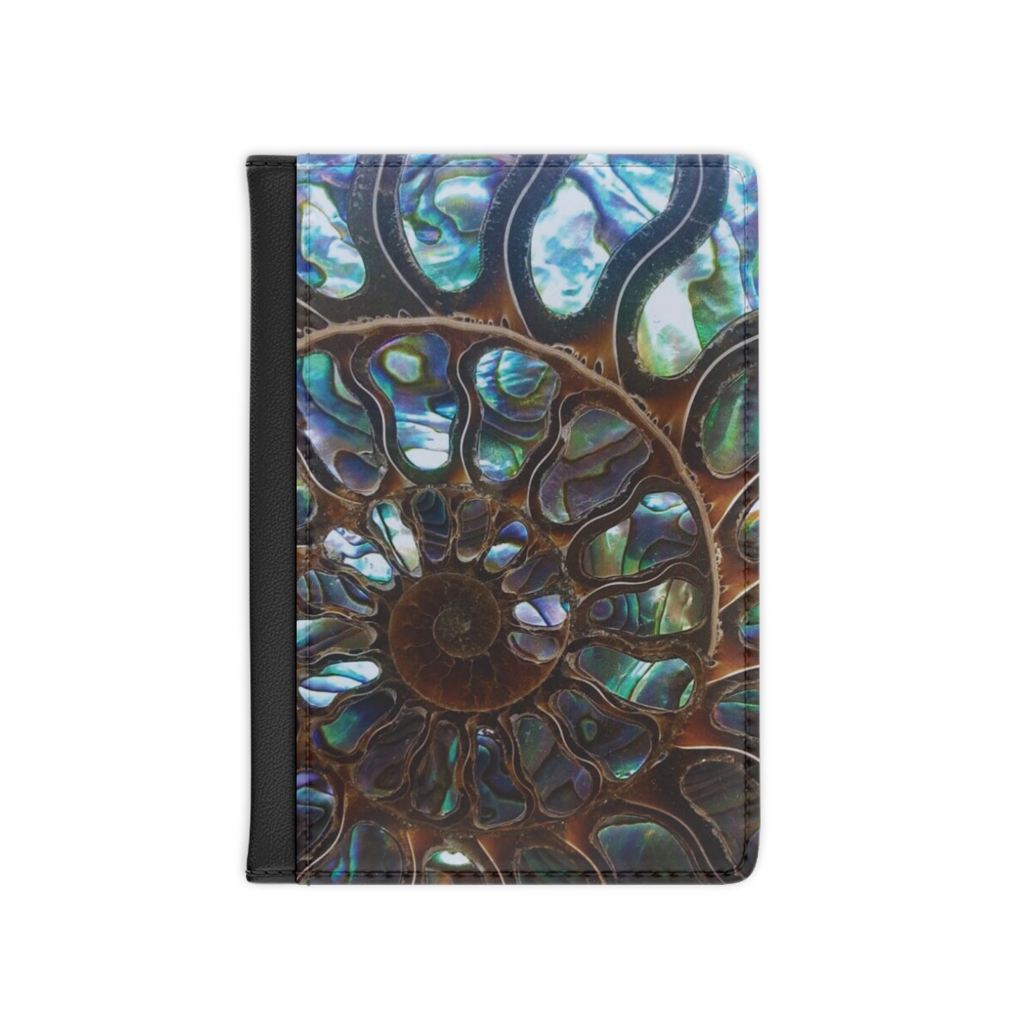 Tropical Passport Cover, Faux Leather - RFID blocking for travel security / Ammonite and Abalone