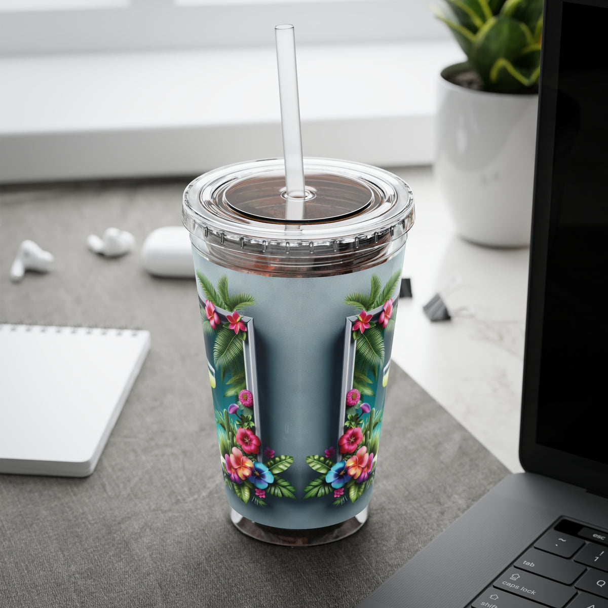 Tropical Tumbler with Straw | 16oz Colorful Travel Cup / Tropical Margarita