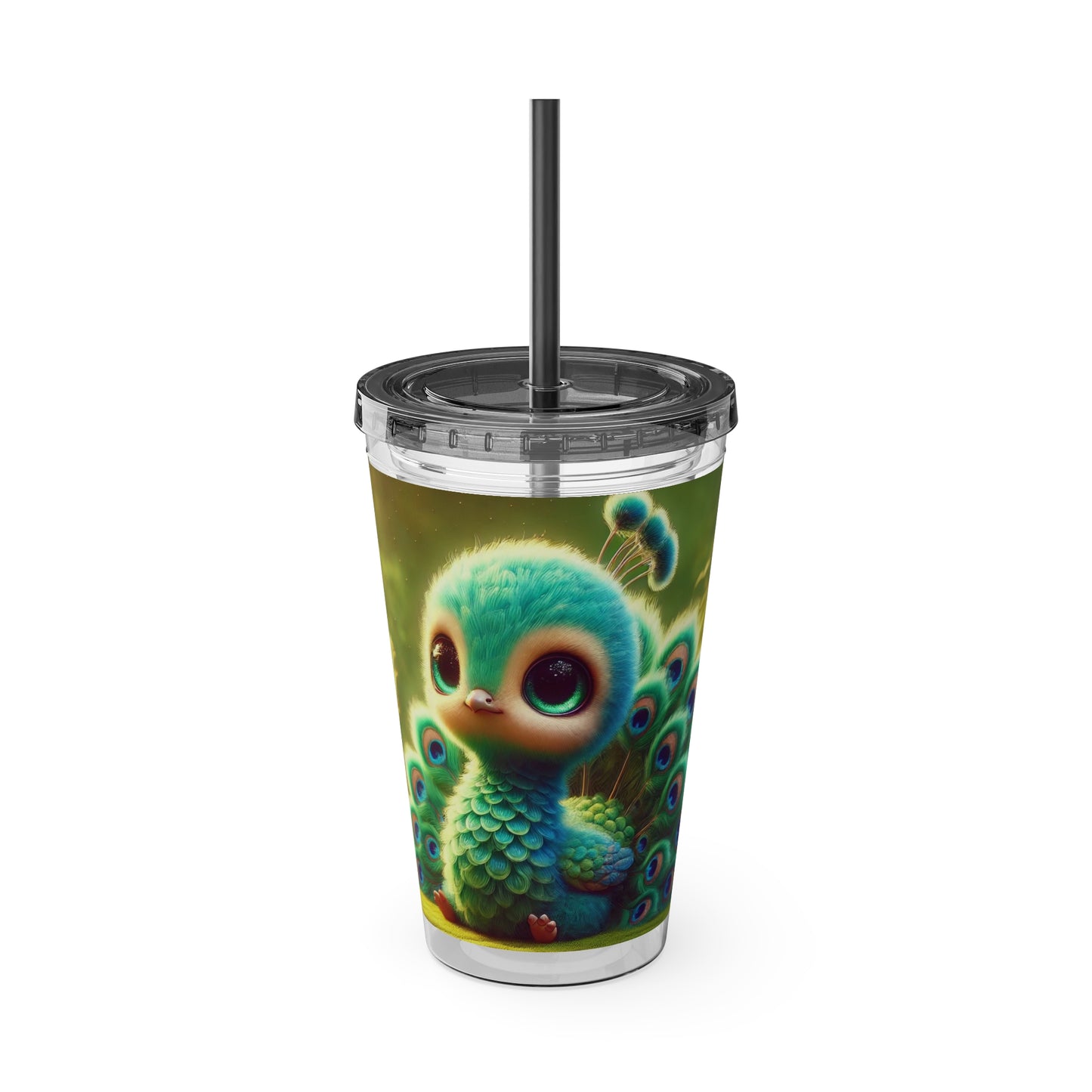 Tropical Tumbler with Straw | 16oz Colorful Travel Cup / Baby Peacock