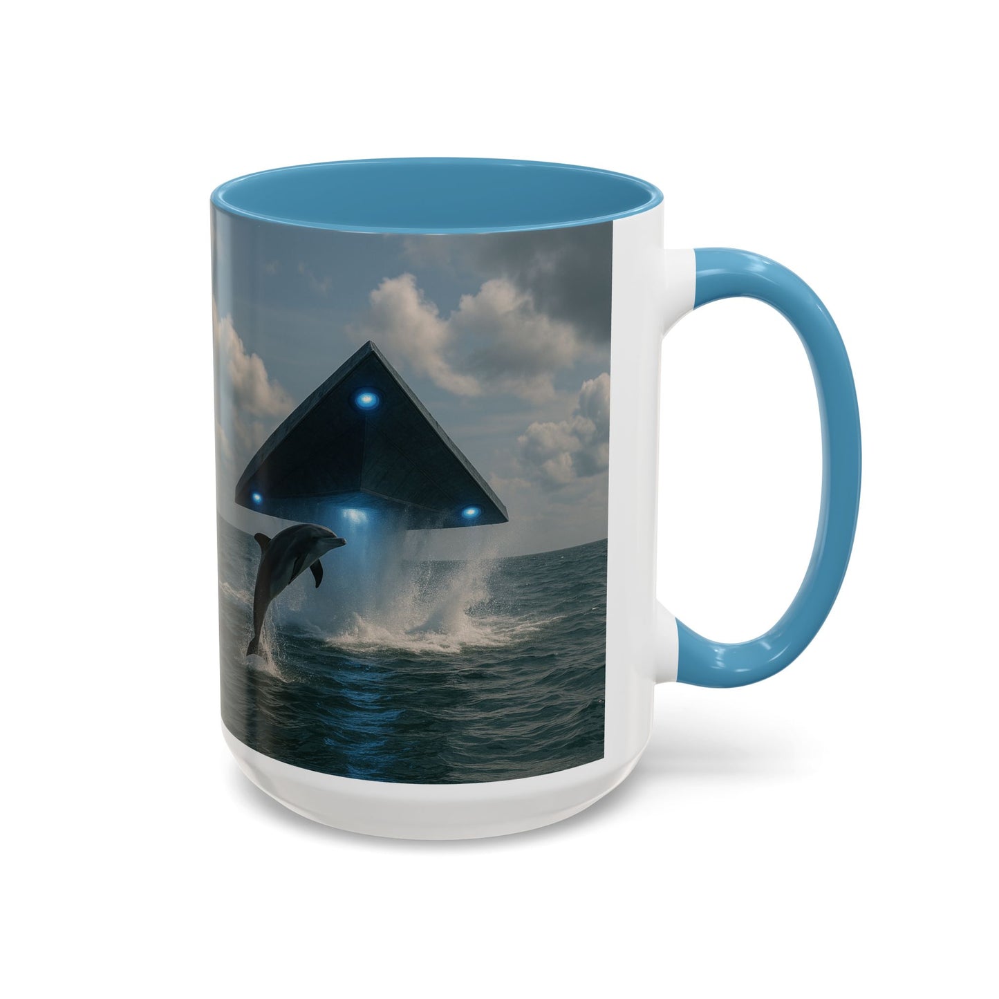 Accent Coffee Mug (11, 15oz), 8 Colors - UFO and Dolphin