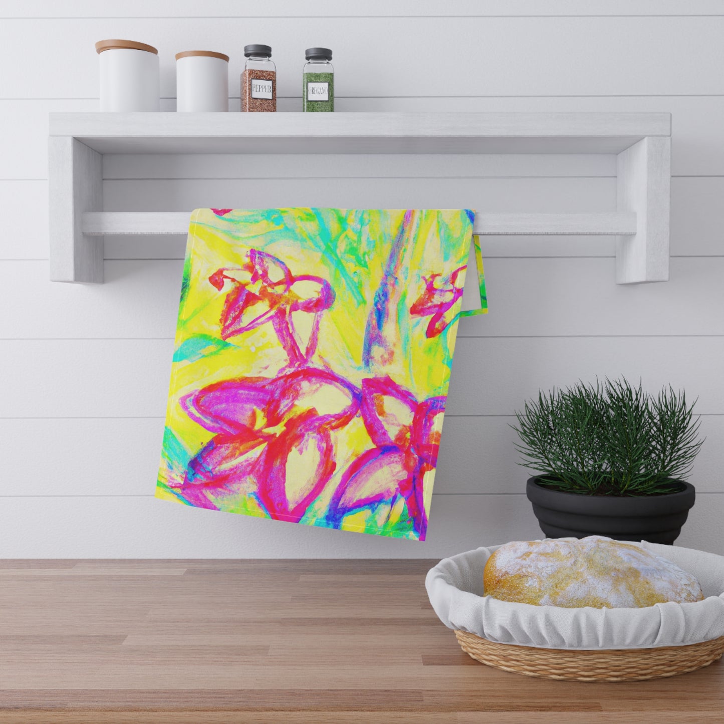 Tea Towels (cotton, poly), Tropical Doodles, Yellow