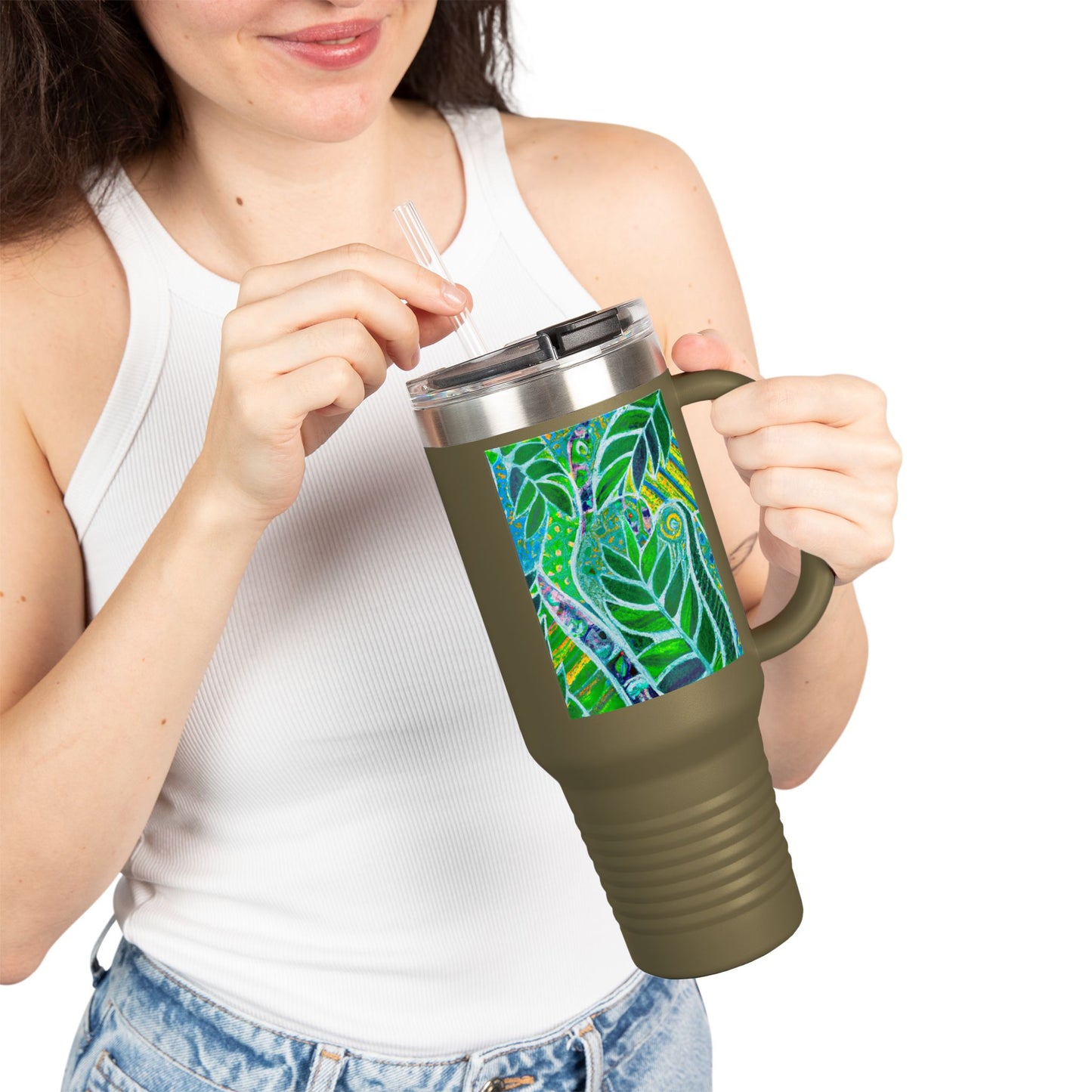 Amazon Whimsy/Green Insulated Travel Mug - 40oz - Perfect for Outdoor Adventures