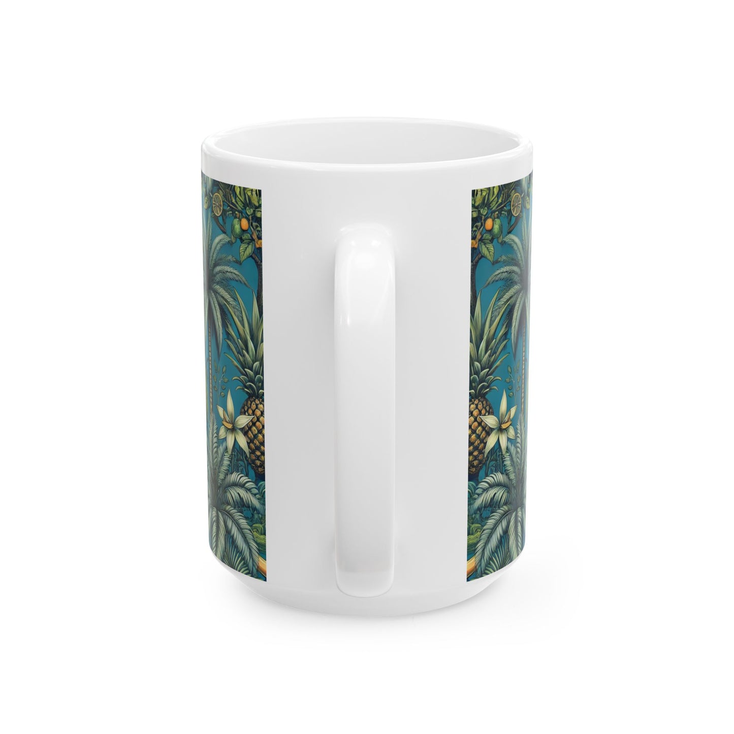 Ceramic White Mug - 11oz & 15oz, Tropical Fruit Blue