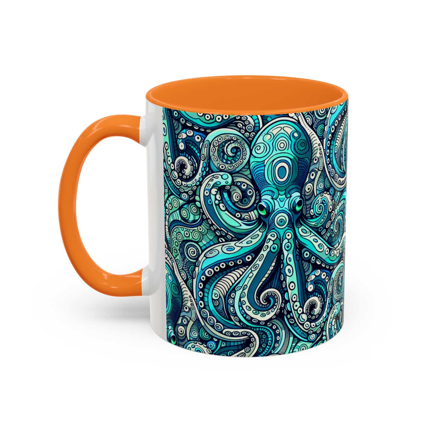 Accent Color Coffee Mug, Many Colors - 11oz & 15oz / Aqua Octopus