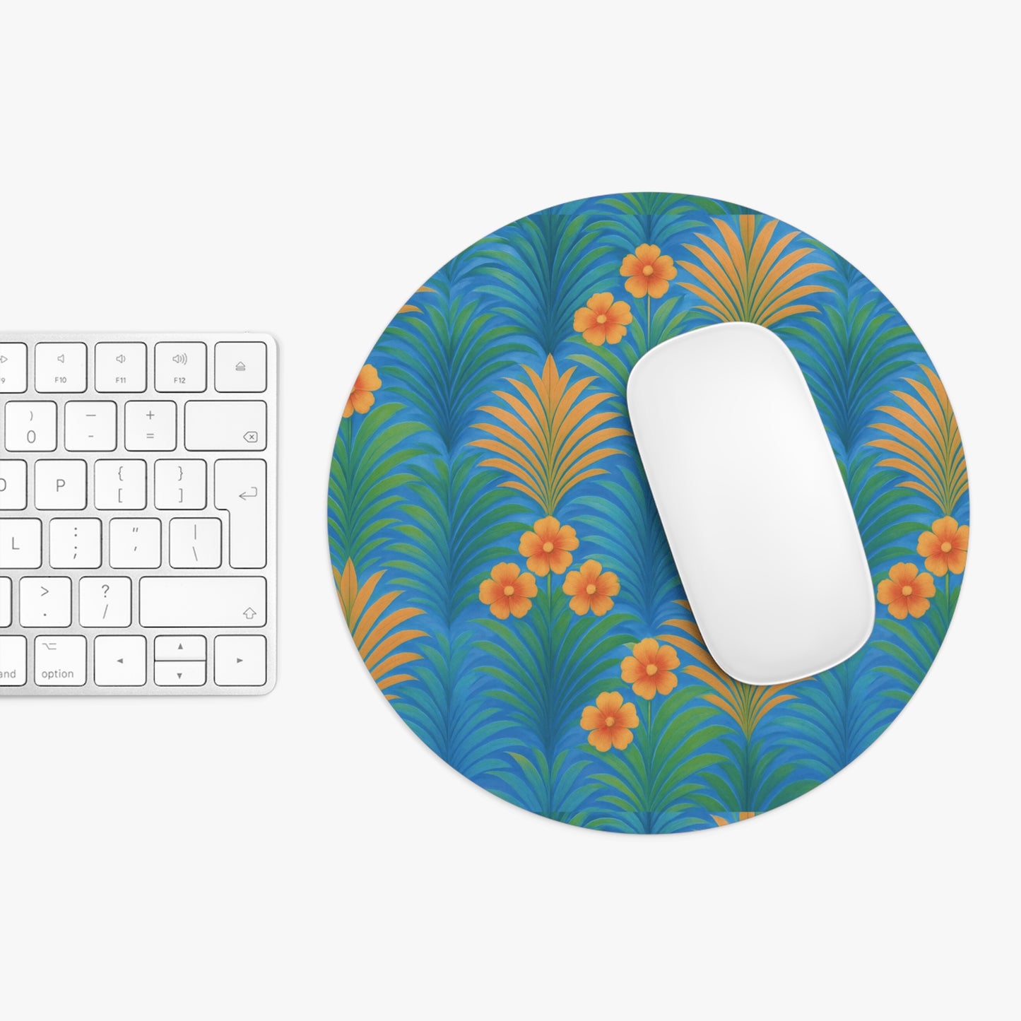 Rainforest Mouse Pad, 2 Shapes - Beach Vibes for Home Office & Gamer / Sunrise Palms, Orange/Blue