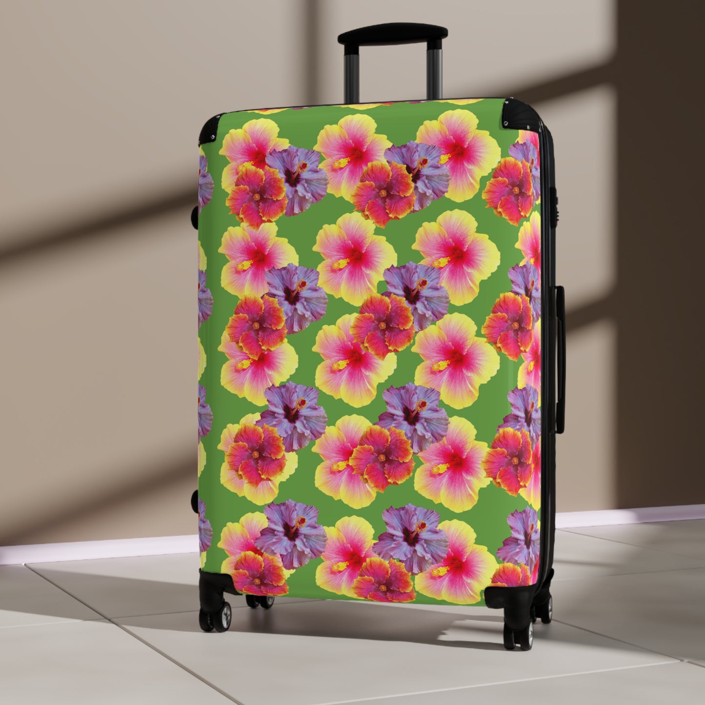 Colorful Tropical Suitcase - Stylish Travel Luggage for Adventurers / Three Colors Hibiscus Flowers