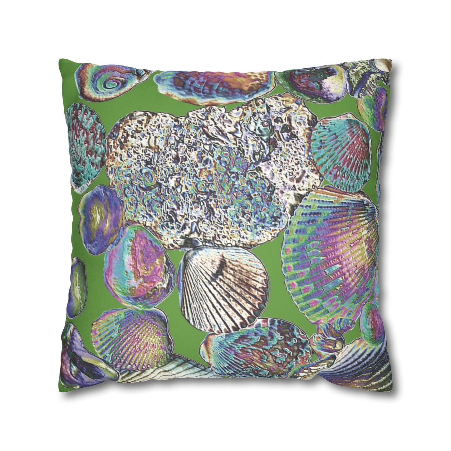 Faux Suede Square Pillowcase - Heatwave Seashell Collection, Green