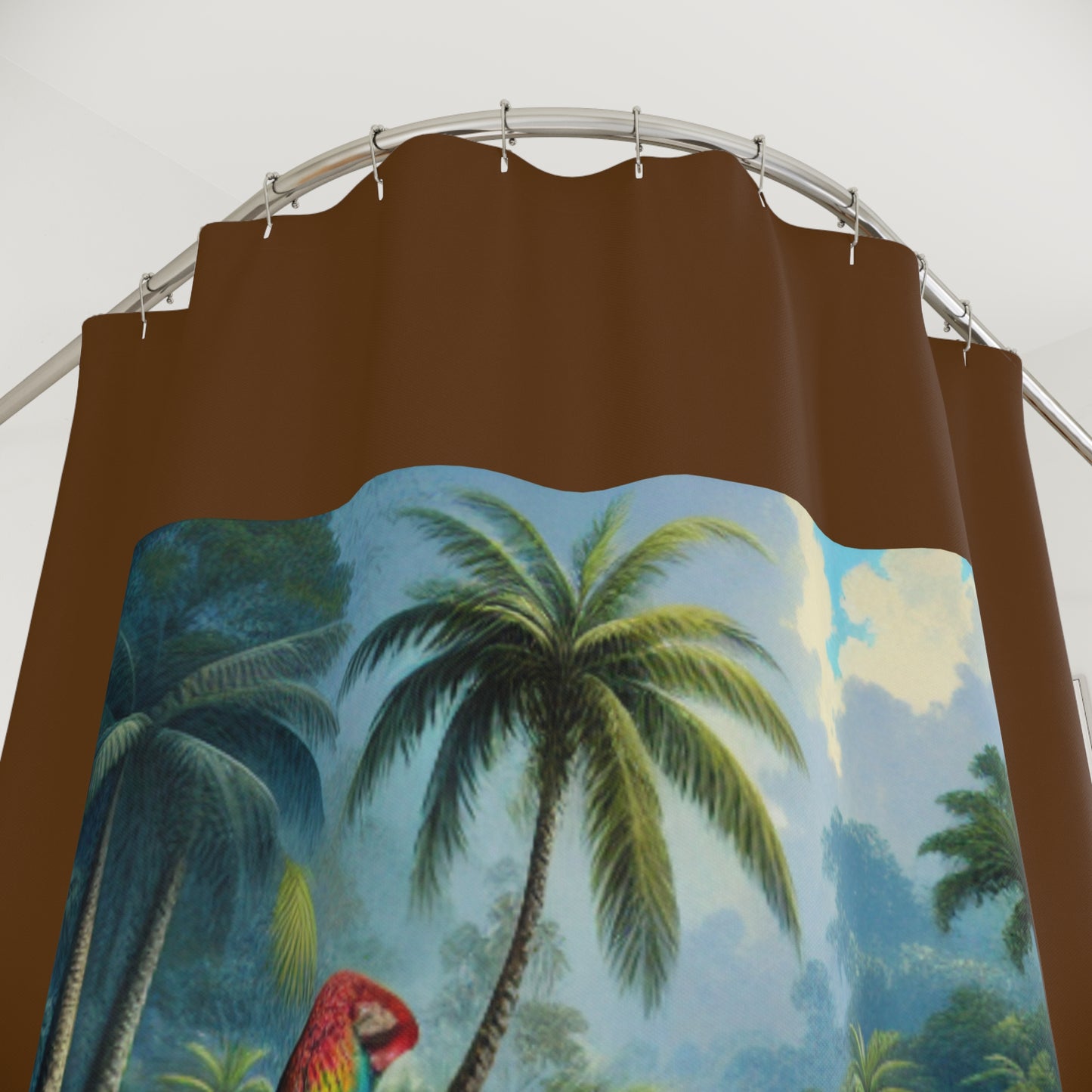 Tropical Shower Curtain - Rainforest Bathroom Decor / Sleeping Beauty Parrot, Brown