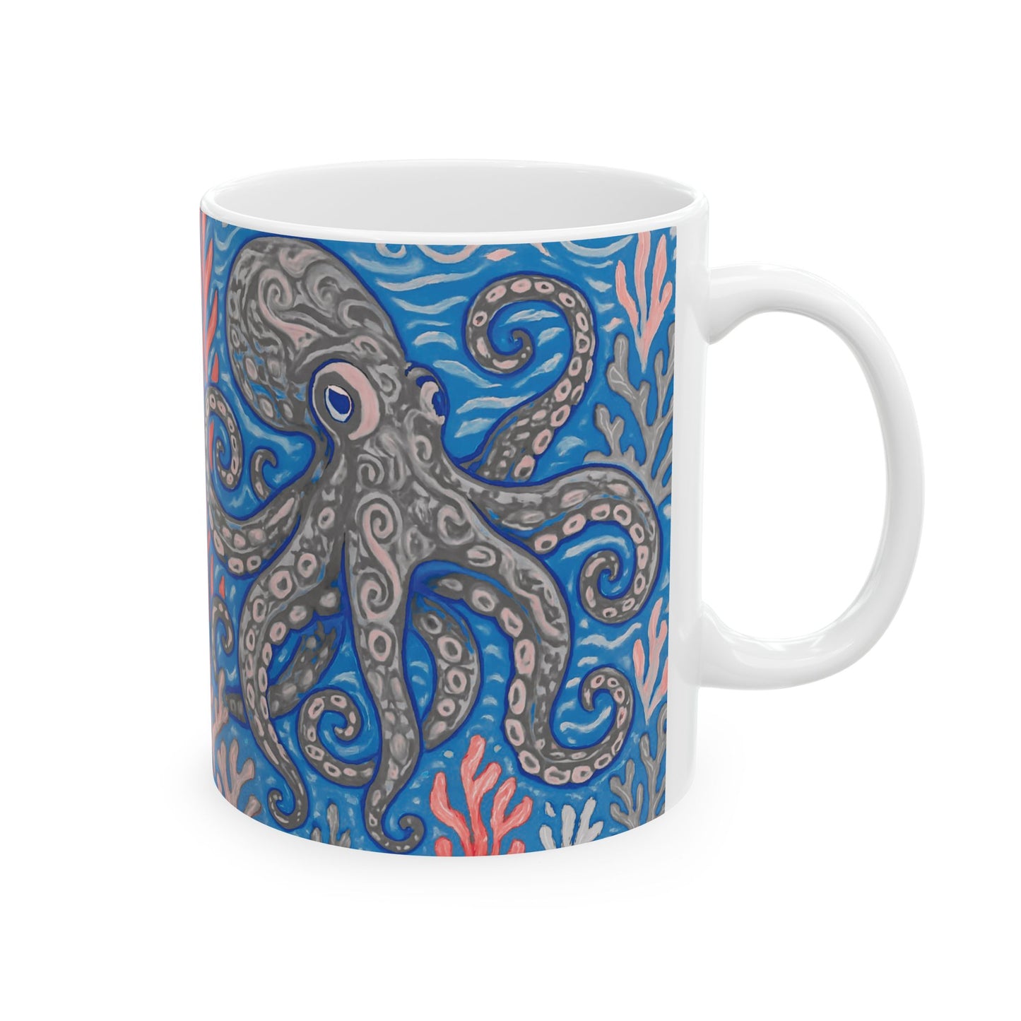 Ceramic White Mug - 11oz & 15oz, Slate Octopus Kraken Joe