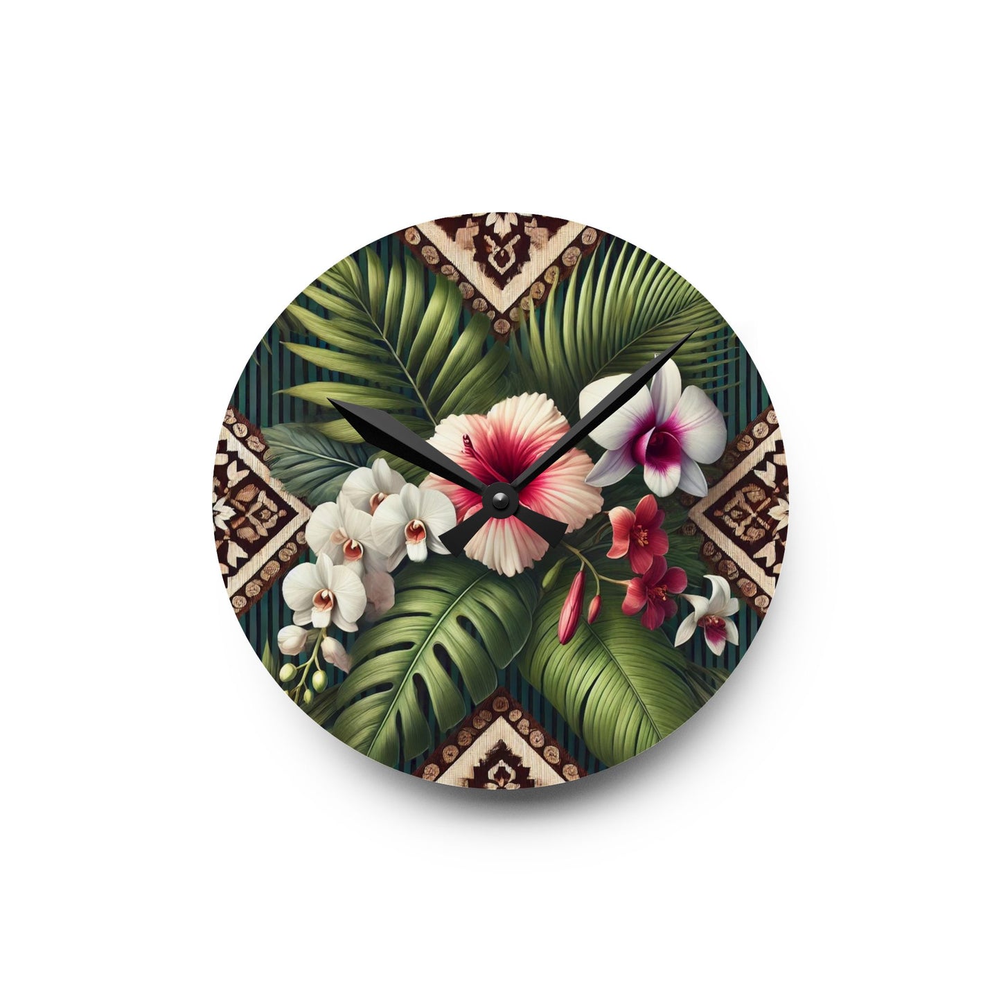 Acrylic Wall Clock / Tiki Orchids