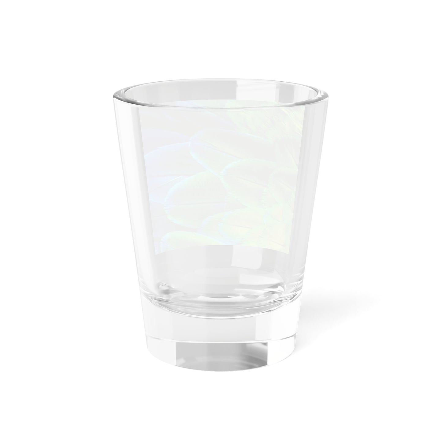 Clear Shot Glass, 1.5oz -Shimmering Peacock Plumes