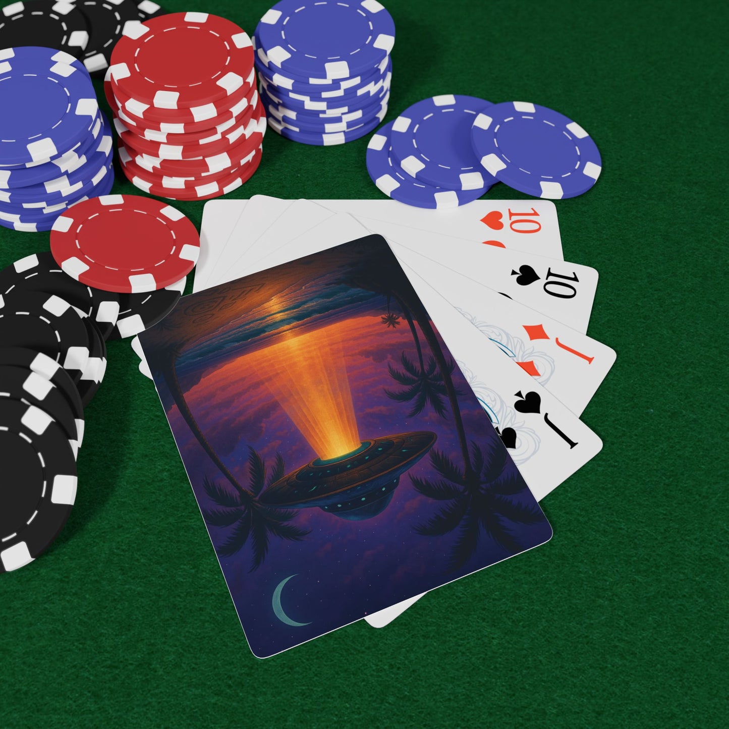 Poker Playing Cards - Beach UFO at Night