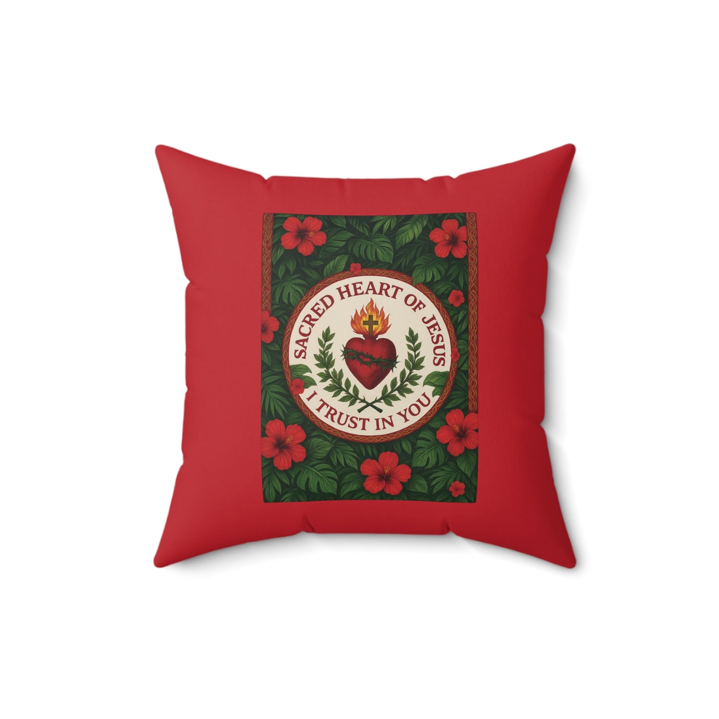 Religious Decorative Pillow - Accent Cushion, 4 Sizes / Sacred Heart of Jesus Prayer, Red