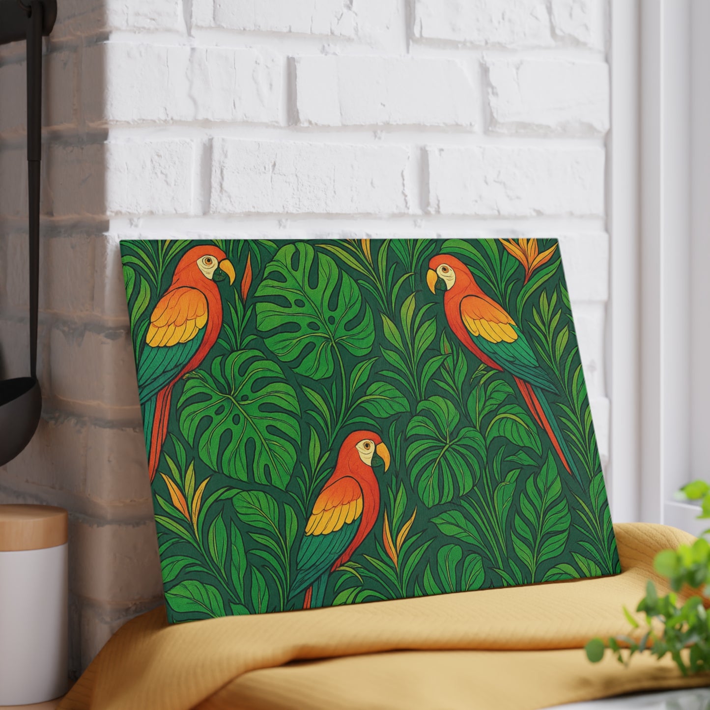 Glass Cutting Board, 2 sizes - Parrot Family