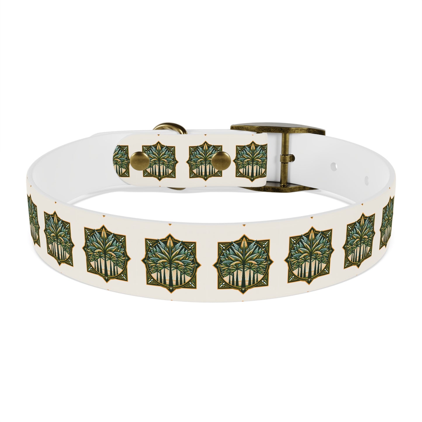 Dog Collar - Deco Palm Trees, Green/Brown