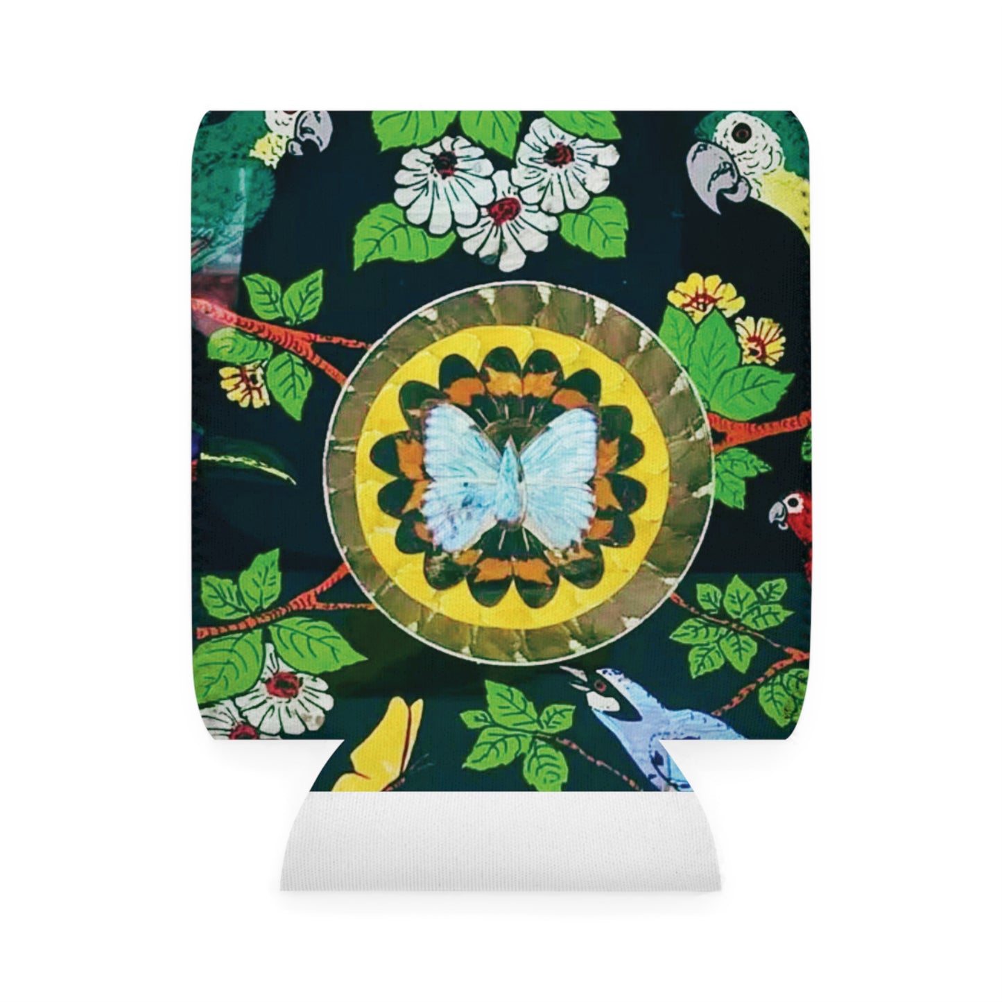 Parrots and Butterflies/Real Wing Art Can Cooler Sleeve - Perfect for Outdoor Picnics