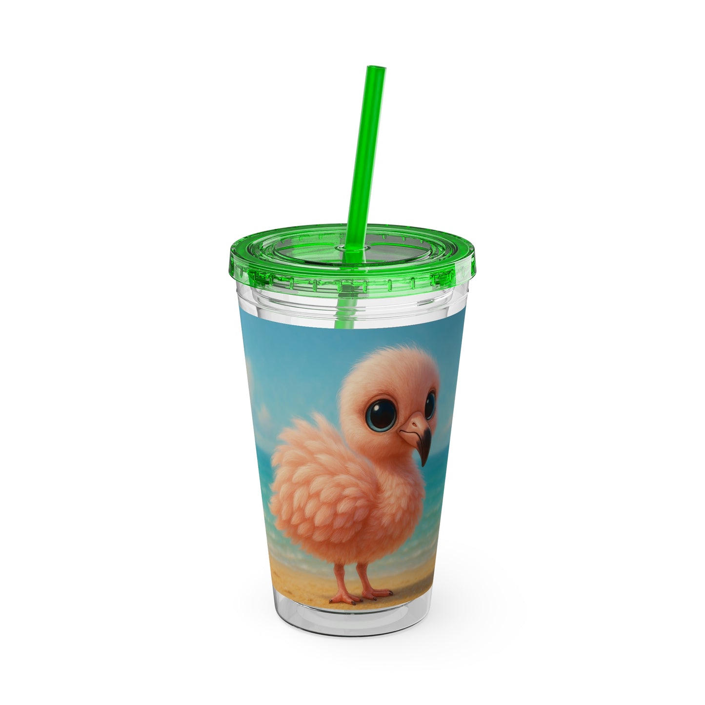 Tropical Tumbler with Straw | 16oz Colorful Travel Cup / Baby Flamingo