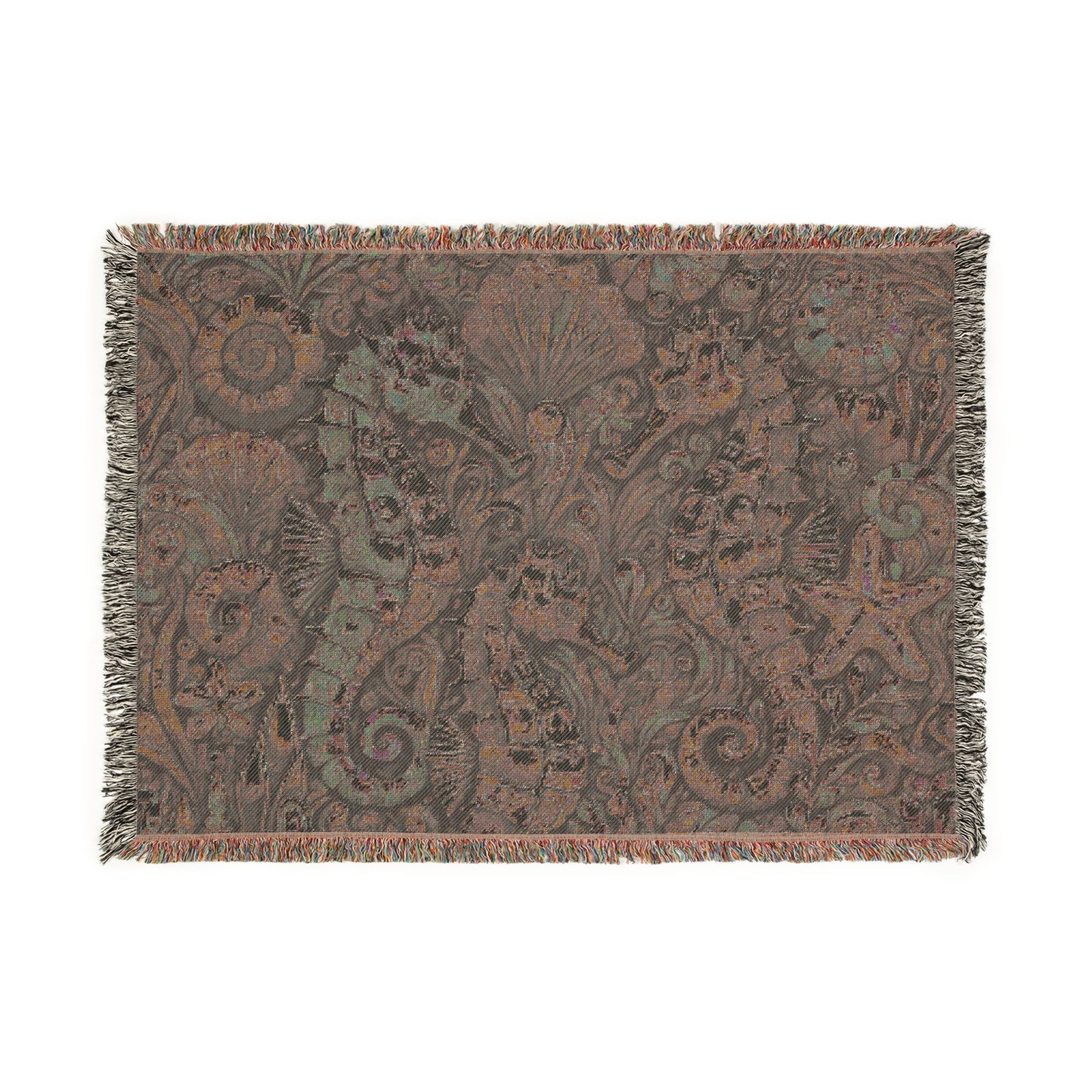 Woven Blanket, 3 Sizes - Tropical Home Decor / Seahorse Trio, Blue