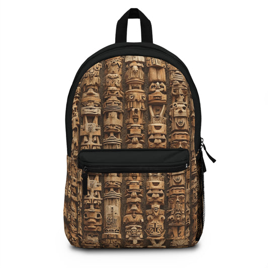 Tropical Backpack  / Ancient Tiki Totems, Black