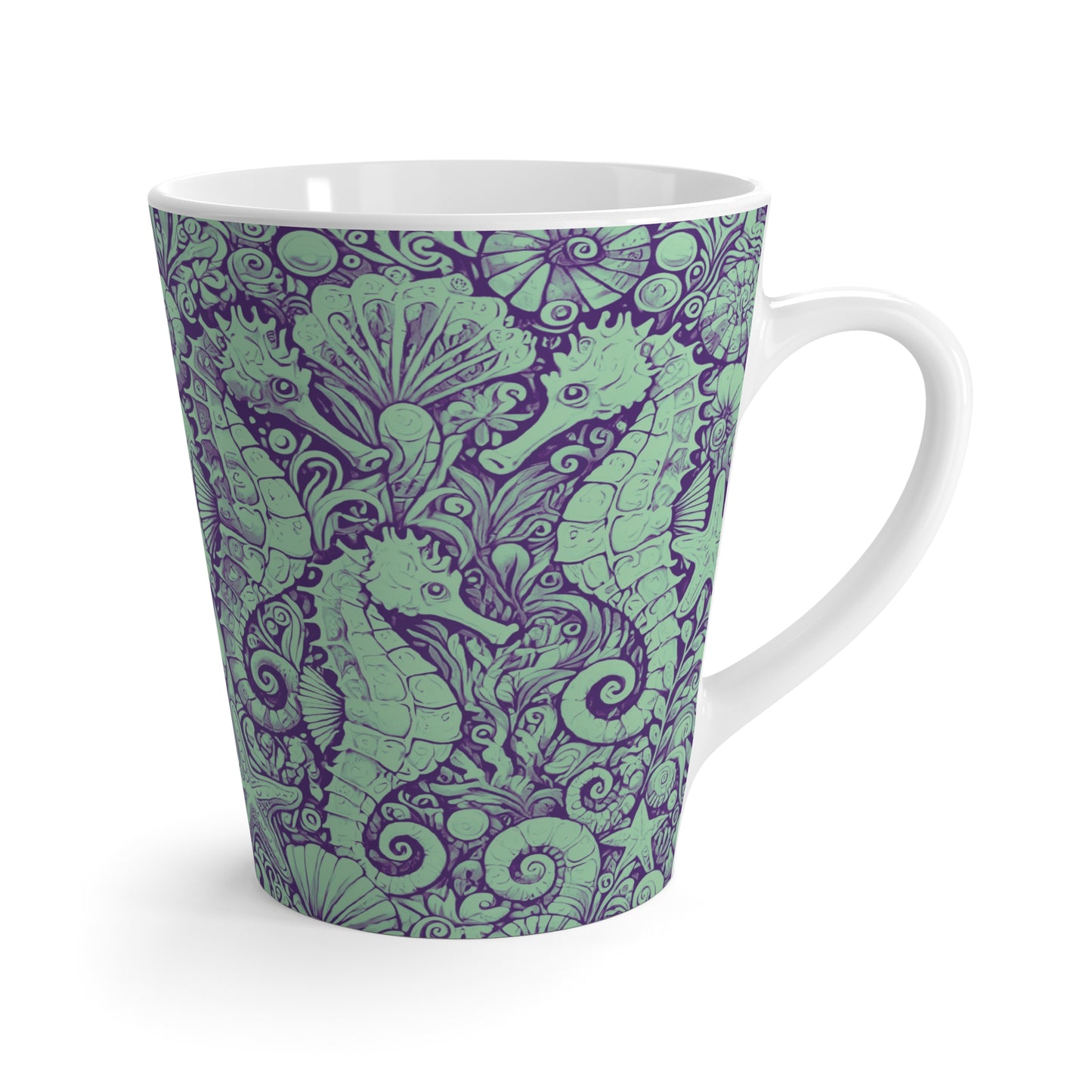 Latte White Mug - Seahorses, Minty