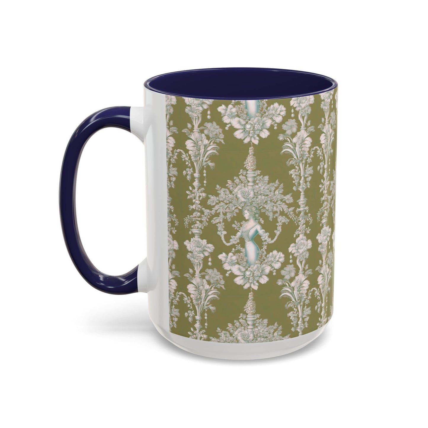 Accent Coffee Mug (11, 15oz), Pearl Lady Toile/Highborn Greren Repeat, Various Colors