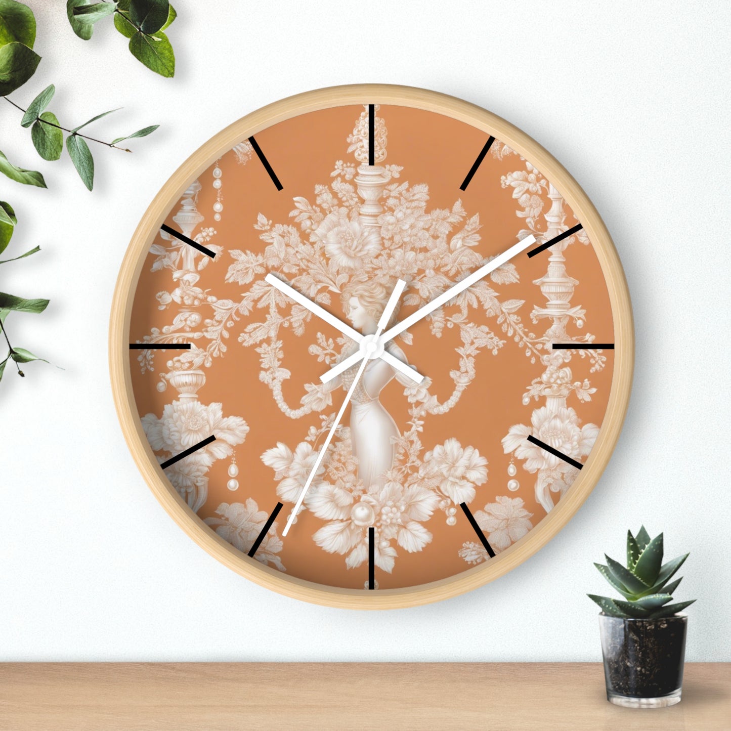 Wall Clock, Pearl Lady Toile / Melon, Hands/Base Variants