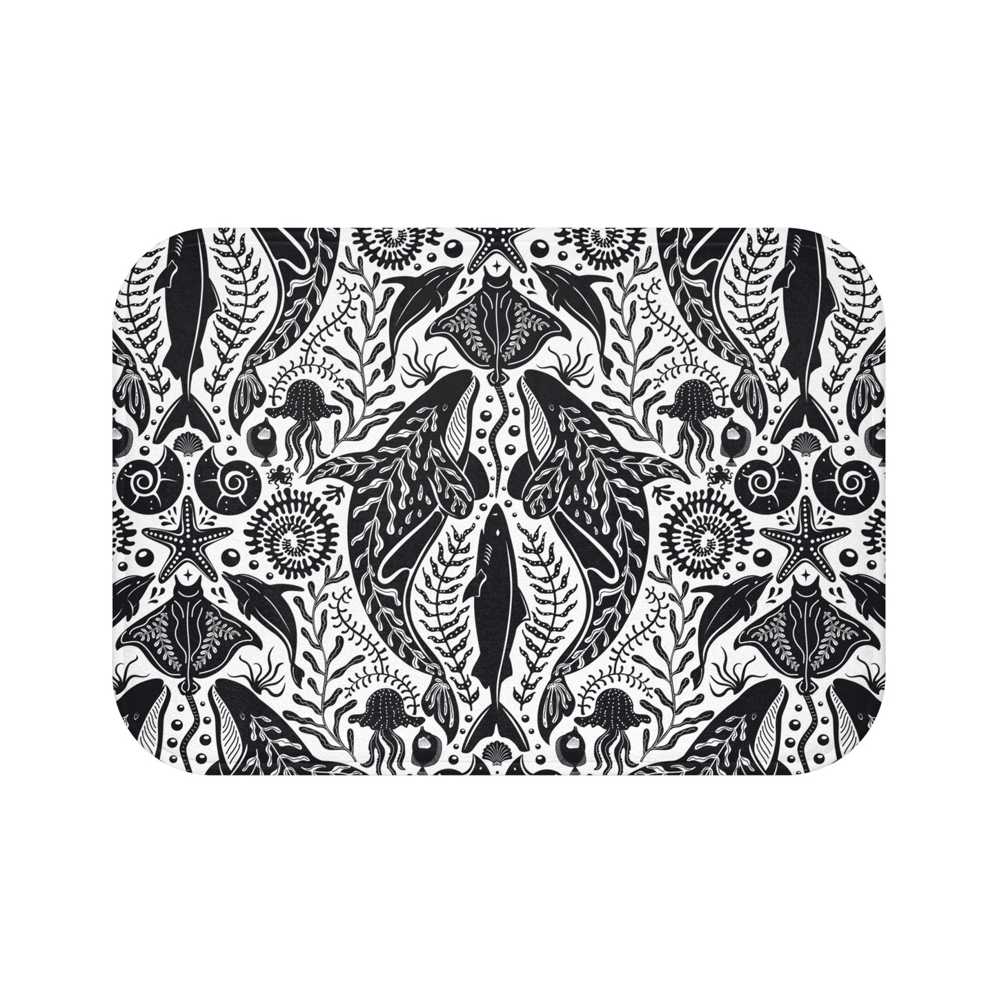 Tropical Bath Mat | Fun and Colorful Bathroom Decor / Mystic Ocean, Black