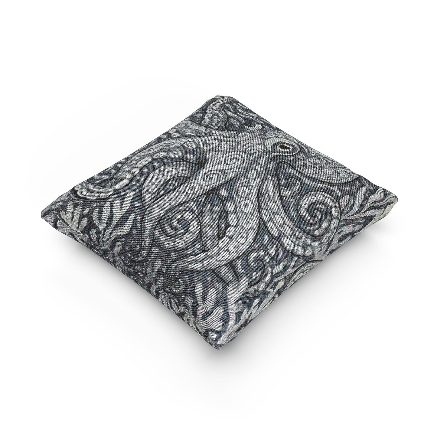 Woven Pillow, 17"W x 18"L ~ Octopus Kraken Joe, Slate