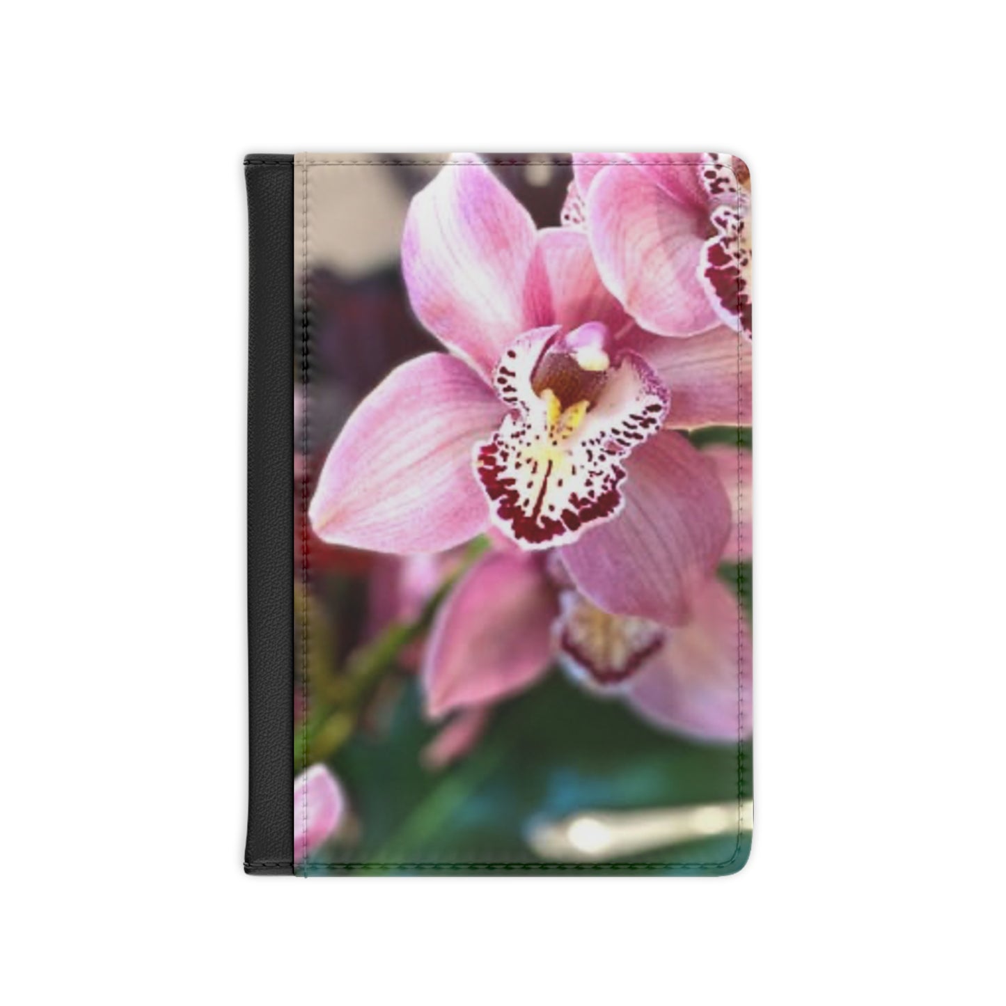 Tropical Passport Cover, Faux Leather - RFID blocking for travel security / Pink Orchid Photo