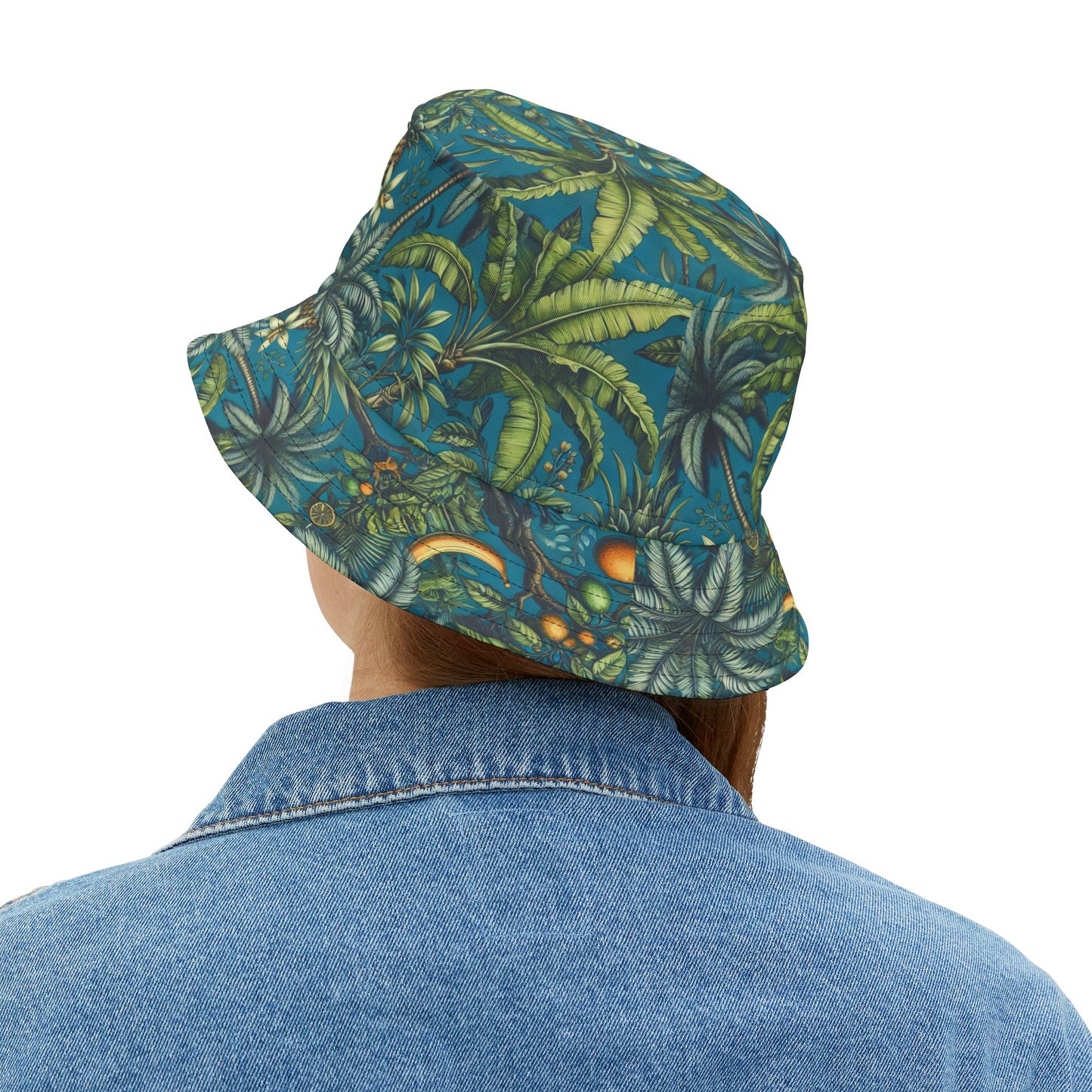 Tropical Polyester Bucket Hat, 2 Sizes - Tropical Fruit Blue