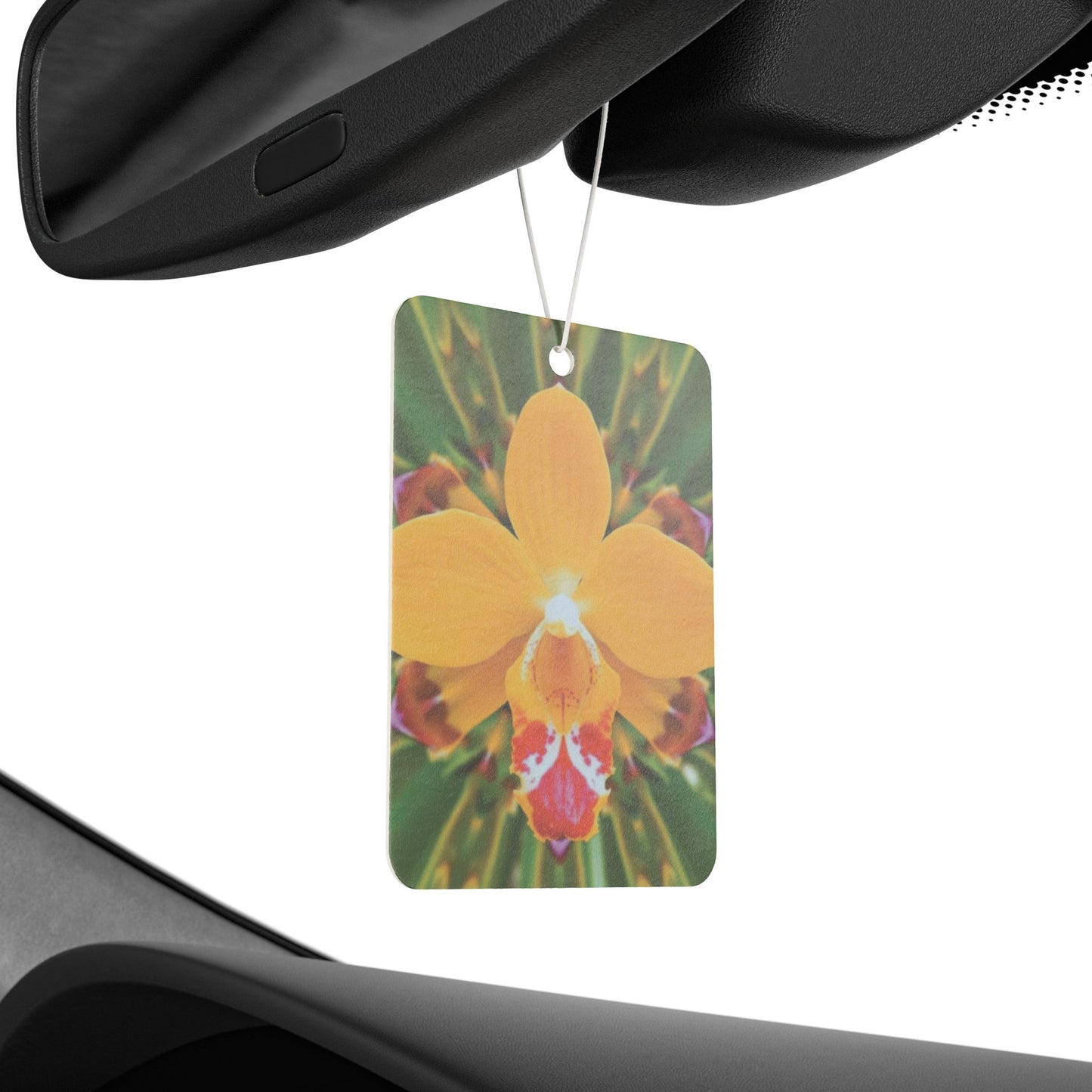 Car Air Freshener - Pop Art Tropical Orange Orchid Kaleidoscope