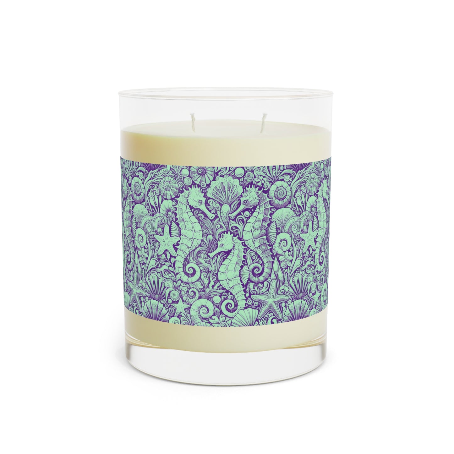 Seahorse Trio/Minty Scented Candle - 11oz Full Glass, Tropical Decor