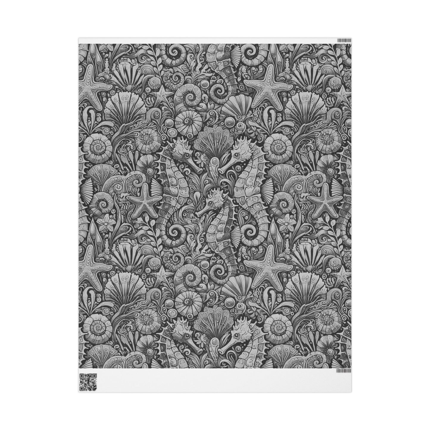 Wrapping Paper - Tropical Gift Wrap for All Occasions, 3 Sizes/2 Finishes / Seahorses Noir